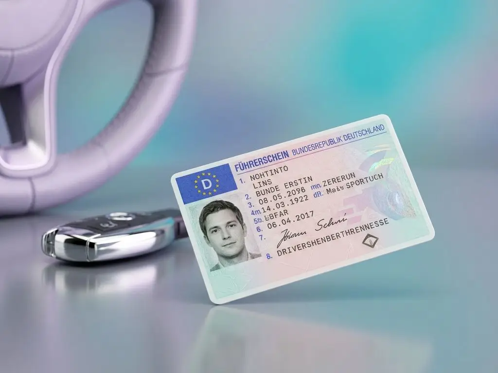 Ein europäischer Führerschein liegt auf einer Europakarte zur Veranschaulichung der Wohnsitzregelung beim EU Führerschein kaufen.